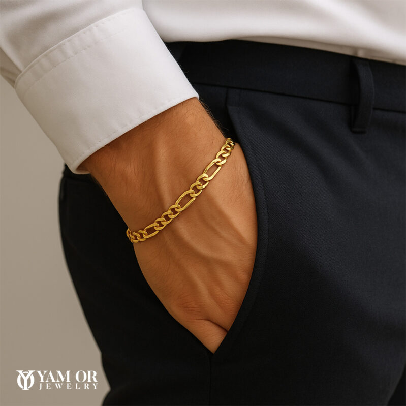 צמיד פיגארו כסף 0.925 ציפוי זהב - 7 ממ - גבר עונד צמיד - תכשיטי ים אור