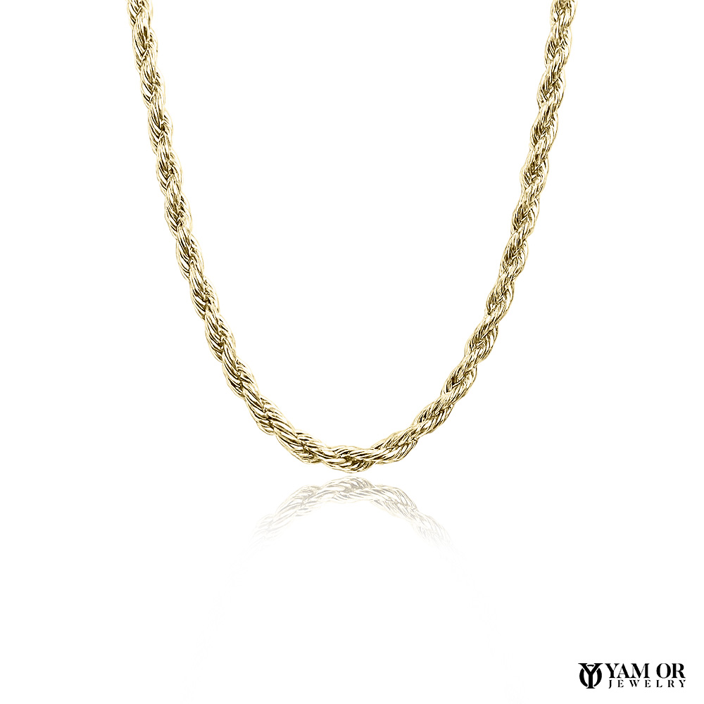 שרשרת חבל כסף 0.925 מצופה זהב 18K - תכשיטי ים אור - שרשרת 2.5 ממ