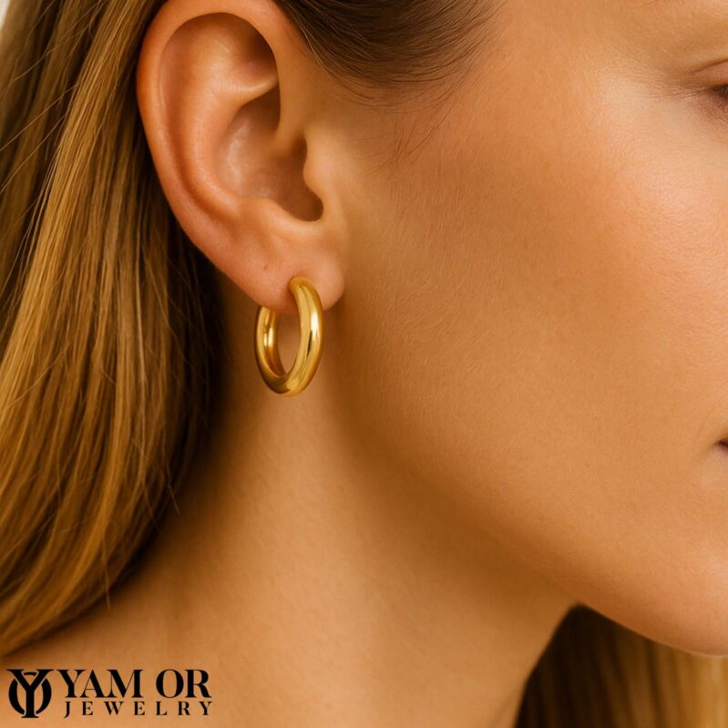 זוג עגילי חישוק כסף ציפוי זהב - תכשיטי ים אור