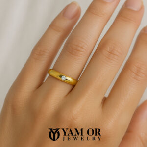 טבעת זהב צהוב 14K עם יהלום - תכשיטי ים אור