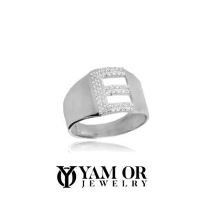 טבעת יהלומים זהב לבן עם אות בעיצוב אישי - תכשיטי ים אור