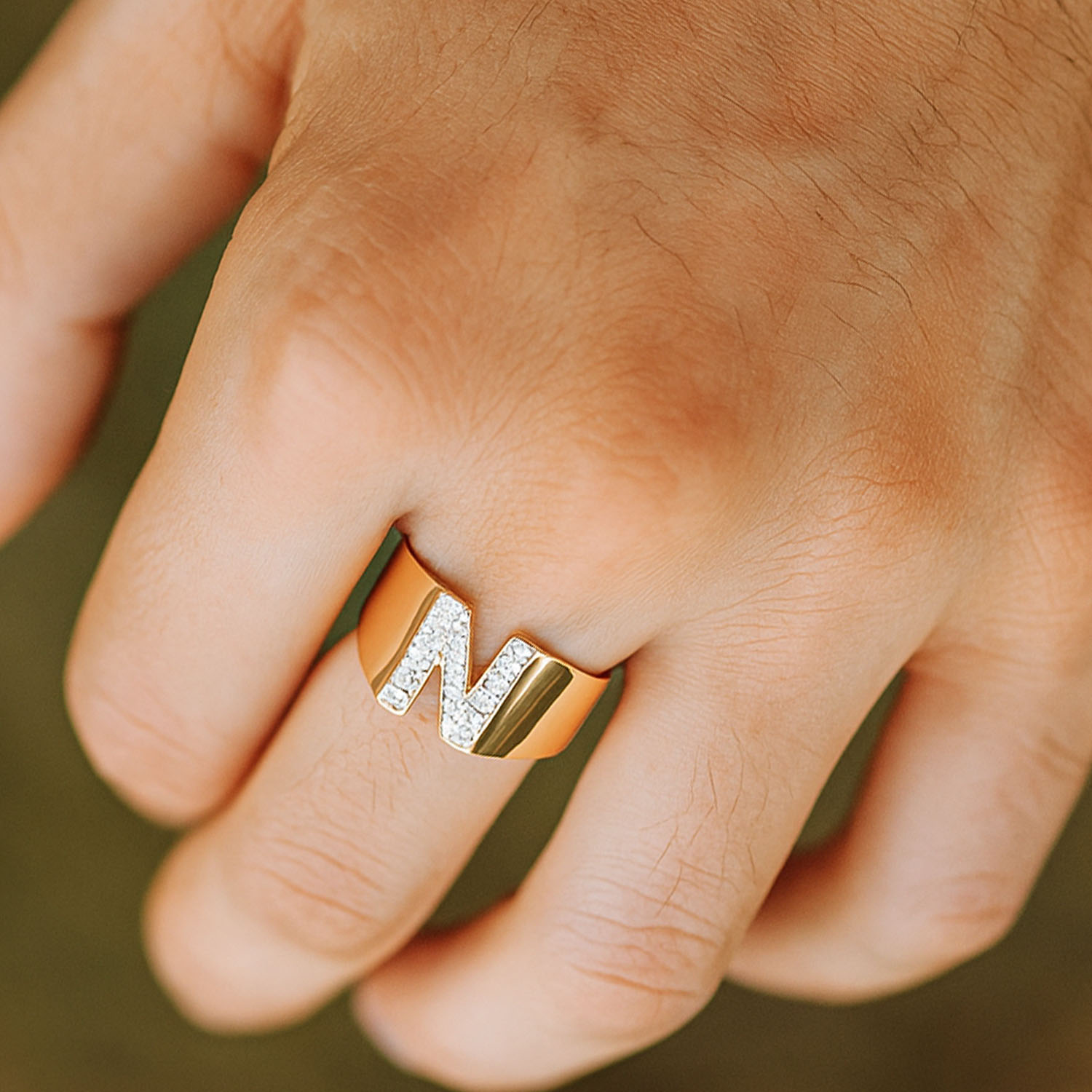 טבעת יהלומים כסף עם אות - תכשיטי ים אור