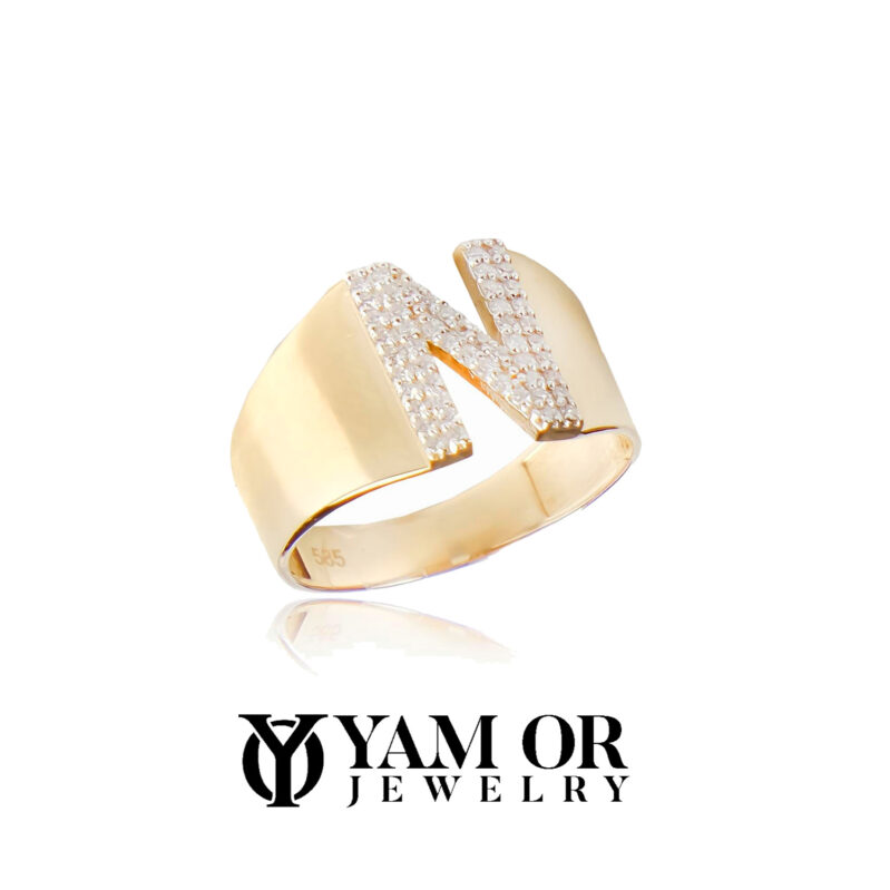 טבעת יהלומים עם אות בעיצוב אישי - תכשיטי ים אור