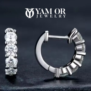 עגילי חישוק עם אבן Moissanite 2.0CT - תכשיטי ים אור