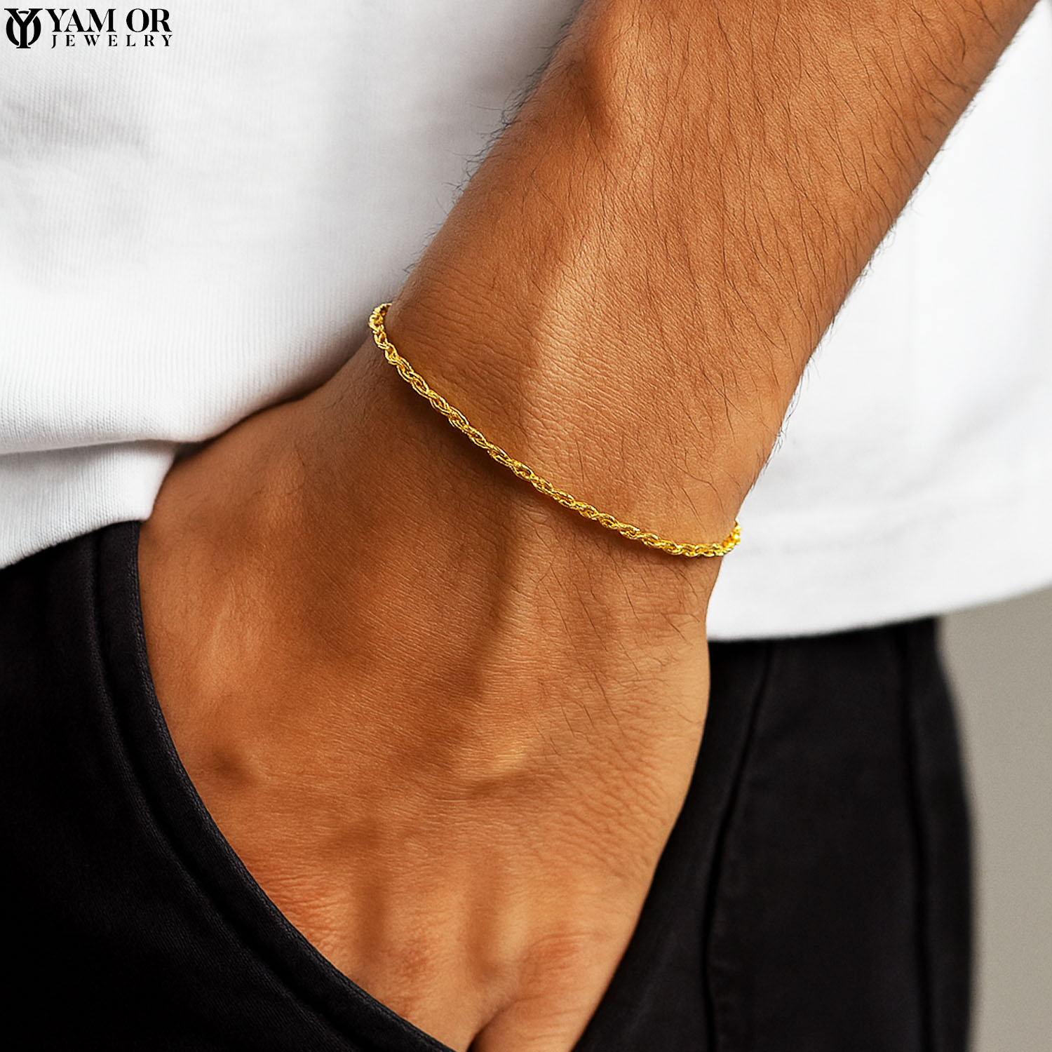 צמיד חבל 0.925 3 ממ על יד של גבר - תכשיטי ים אור