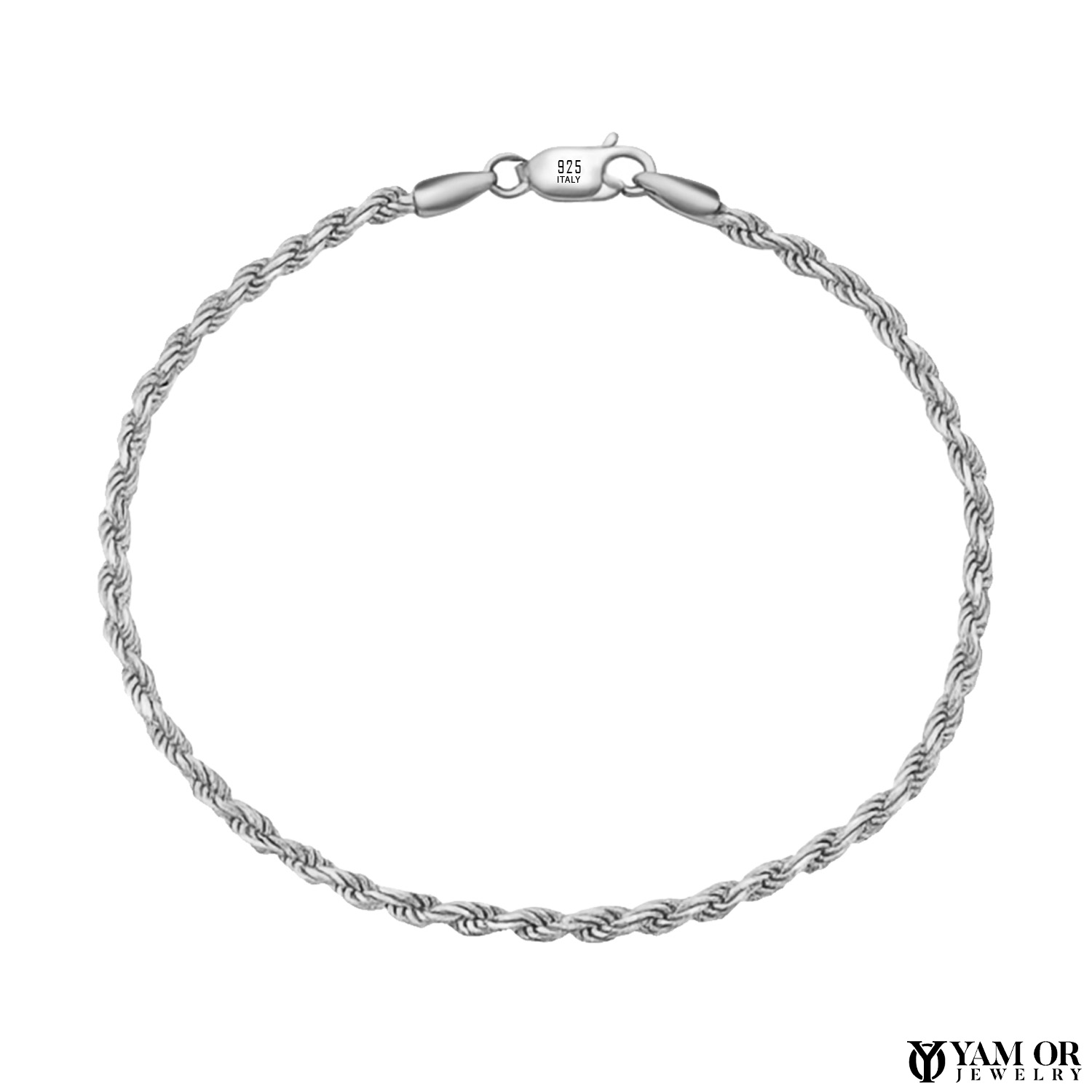 צמיד חבל כסף 0.925 3 ממ - תכשיטי ים אור