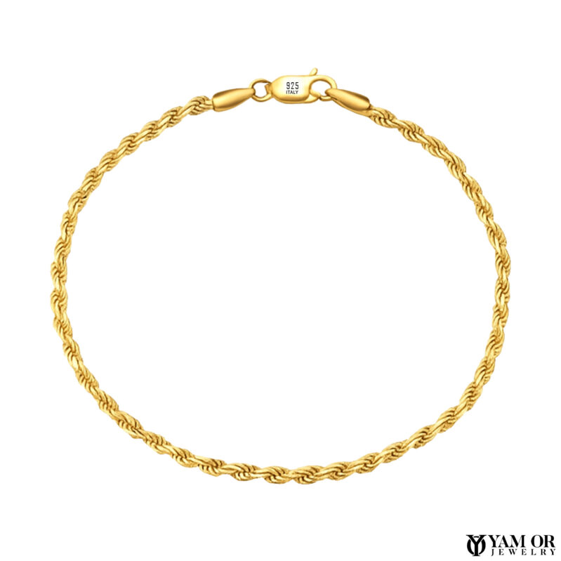 צמיד חבל מצופה זהב מכסף 0.925 3 ממ - תכשיטי ים אור