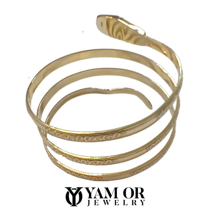 צמיד מרוקאי זהב צהוב 14K סגנון נחש עם