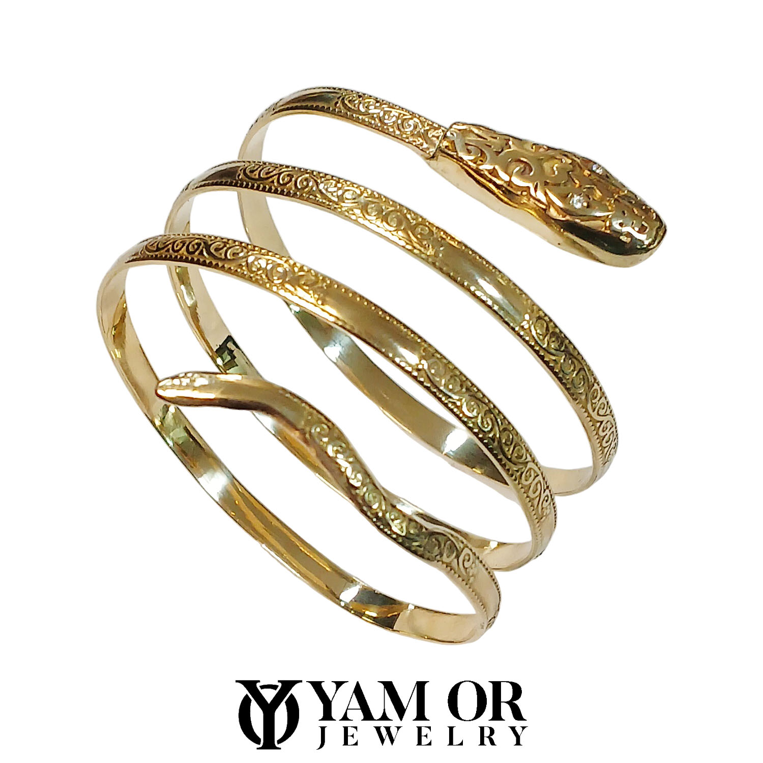 צמיד מרוקאי זהב צהוב 14K עם נחש