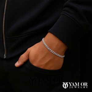 צמיד קובני 5 ממ כסף 925 - תכשיטי ים אור - צמיד על יד של גבר