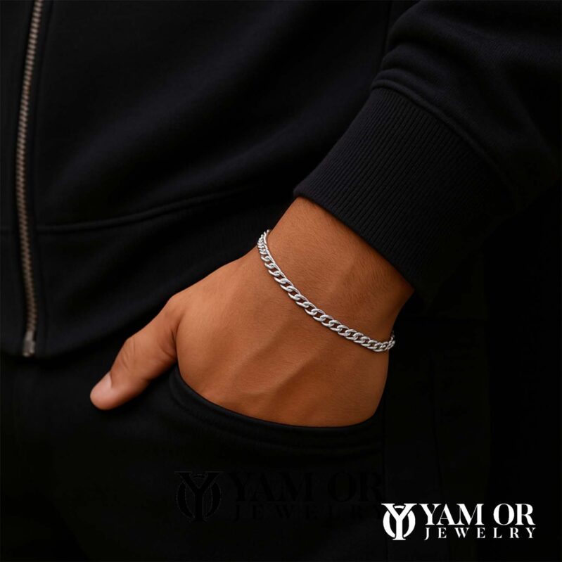 צמיד קובני 5 ממ כסף 925 - תכשיטי ים אור - צמיד על יד של גבר