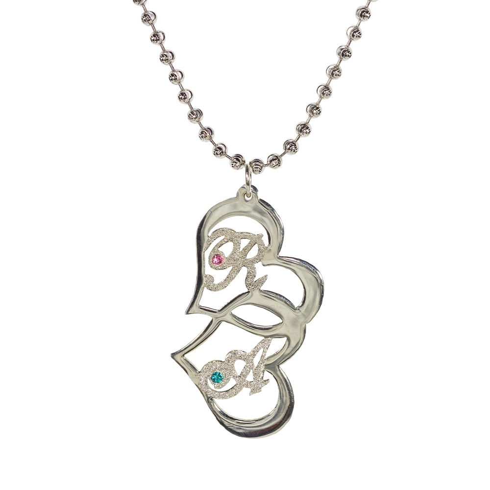 תליון 2 לבבות עם 2 אותיות בעיצוב אישי - כסף 0925 - תכשיטי ים אור