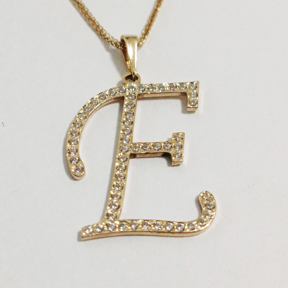 שרשרת זהב עם אות משובץ אבנים - שרשרת שם ישראל